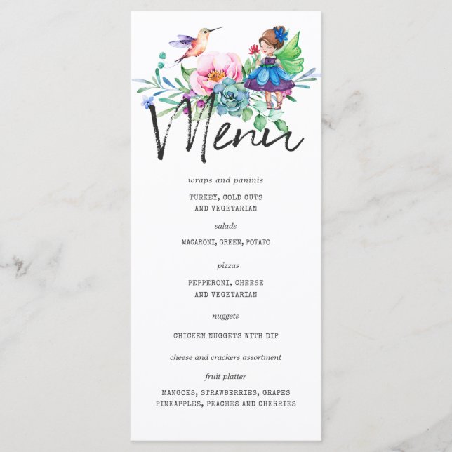 Spring Fairy Birthday Party Menu Template (Front)
