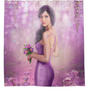Spring Fantasy woman.purple flower. Shower Curtain