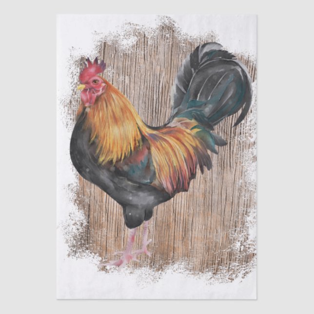 Spring Farm Rooster Watercolor Tissue Paper (Front)