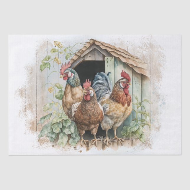 Spring Farm Rooster Watercolor Tissue Paper (Front)