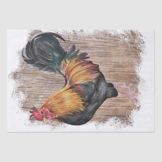 Spring Farm Rooster Watercolor Tissue Paper (Front)