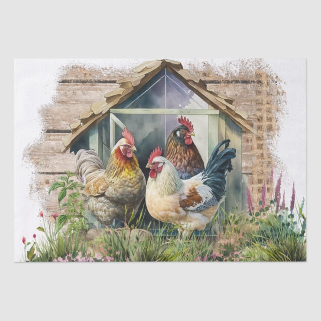Spring Farm Rooster Watercolor Tissue Paper (Front)
