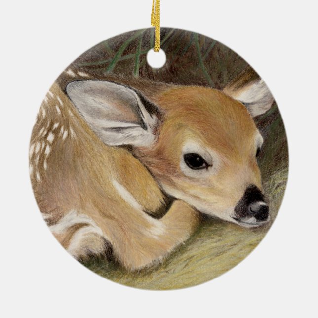 Spring Fawn Ceramic Ornament (Back)
