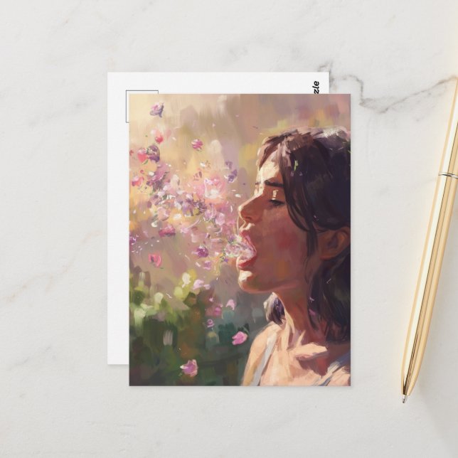 Spring Fever Woman Surreal Postcard (Front/Back In Situ)
