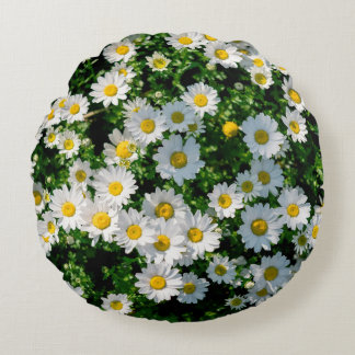 Spring field of daisies background round pillow