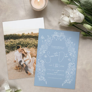 Spring Fleur de lis art blue white photo wedding  Save The Date