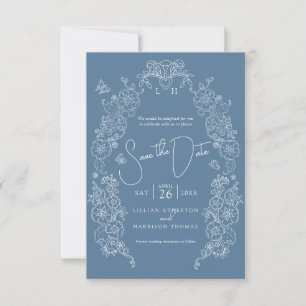 Spring Fleur de lis art blue white photo wedding  Save The Date