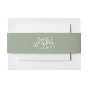 Spring fleur de lis light sage green white wedding invitation belly band