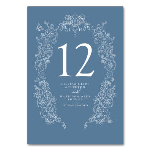 Spring Fleur de lis wedding blue grey white  Table Number