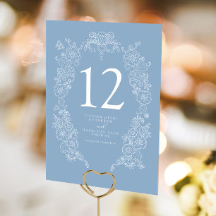 Spring Fleur de lis wedding dusty blue white  Table Number
