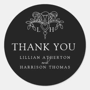 Spring fleur de lis wedding thank you black favour classic round sticker