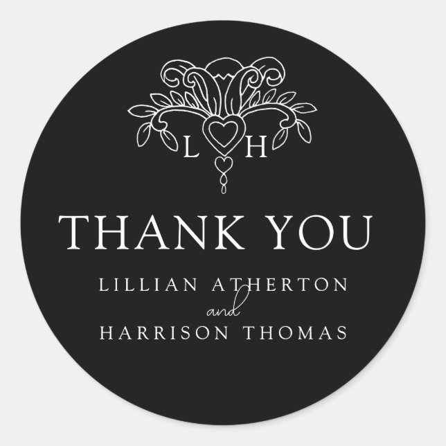Spring fleur de lis wedding thank you black favour classic round sticker (Front)