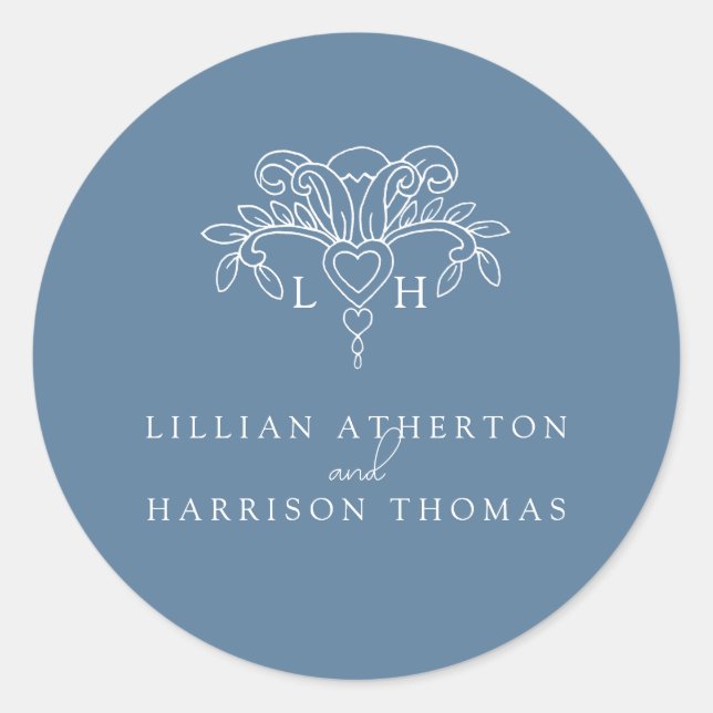 Spring fleur de lis wedding thank you blue favour classic round sticker (Front)