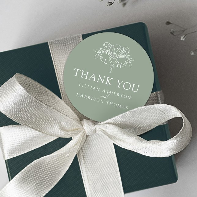 Spring fleur de lis wedding thank you green favour classic round sticker (Creator Uploaded)