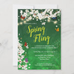 Spring Fling Garden Party Celebration Invitation<br><div class="desc">Welcome spring with this invitation featuring white flowers blooming on branches with butterflies,  ladybugs,  and bees flitting about. The background is a green ombre watercolor. Perfect for an outdoor or garden-themed bridal shower,  engagement party,  birthday,  or special luncheon. Available with matching products.</div>