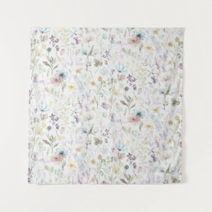 Spring flora and fauna watercolor floral tapestry