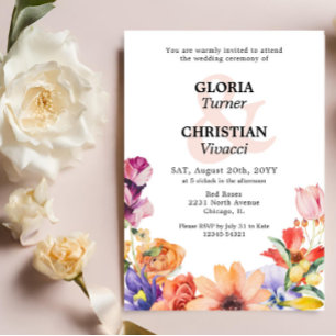 Spring Floral Ampersand QR Code Wedding Invitation
