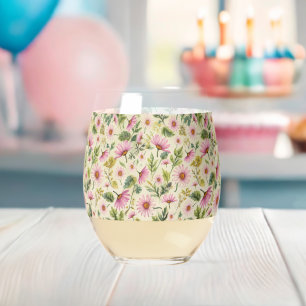 Spring Floral Baby Shower Stemless Wine Glass