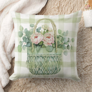 Spring Floral Basket Throw Pillow