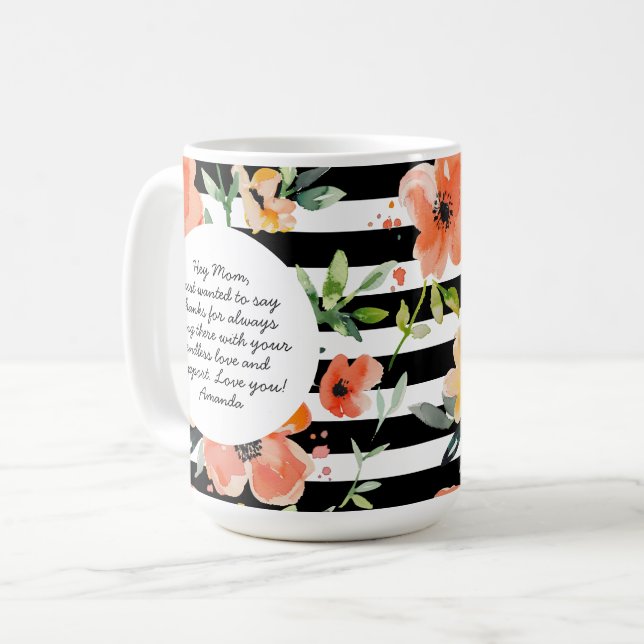 Spring Floral | Black Stripe | Mother's Day Photo Coffee Mug (Front Left)