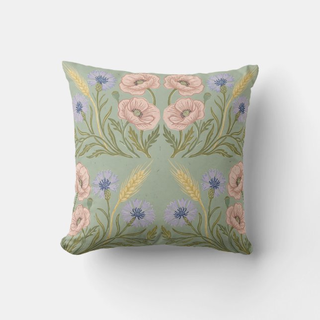 Spring Floral Block Print Pillow Cover (Front)