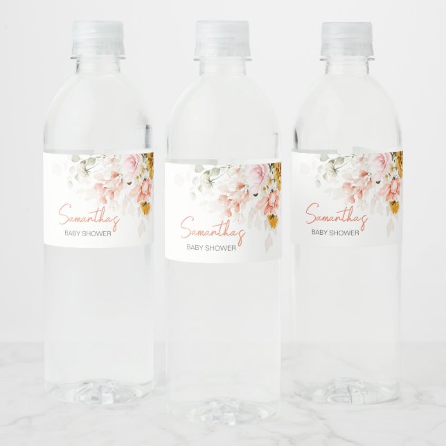 Spring Floral Bloom Baby Shower  Water Bottle Label (Bottles)