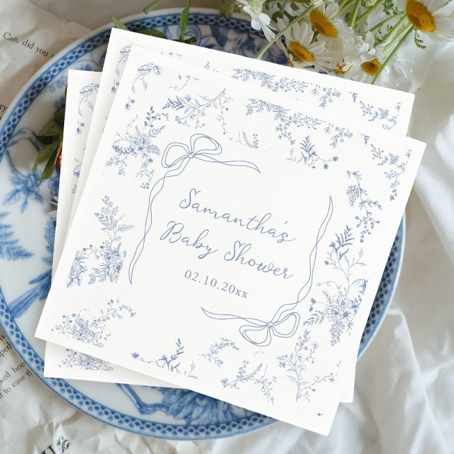 Spring Floral Blue Baby Shower Napkin (Creator Uploaded)