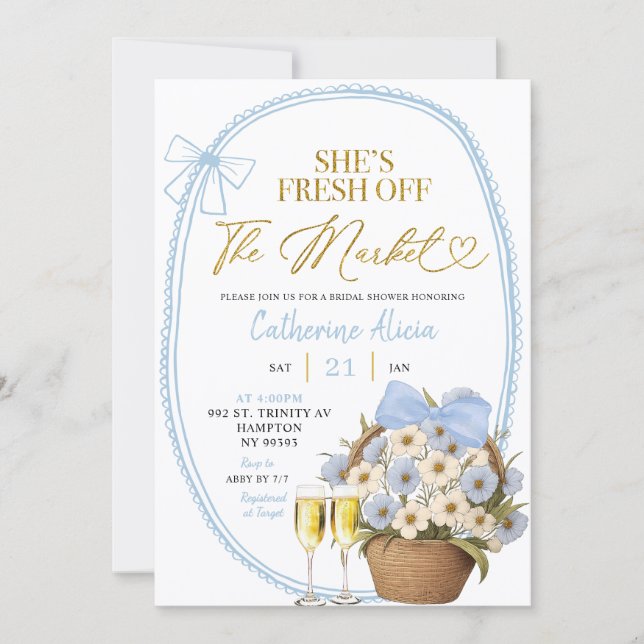 Spring Floral Blue Coquette Daisy Bridal Shower Invitation (Front)