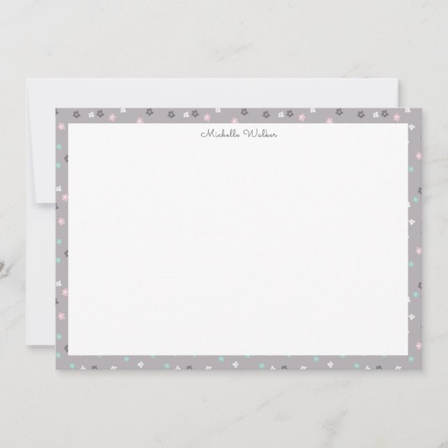 spring floral blush and turquoise monogram card (Front)