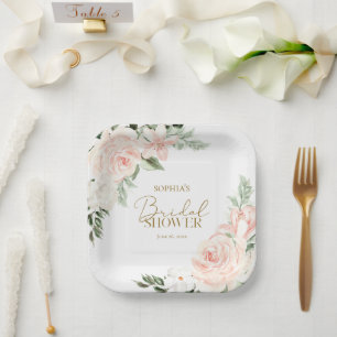 Spring Floral Blush Pink Sage Green Bridal Shower Paper Plate