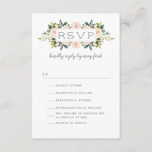 Spring Floral Blush   Wedding RSVP Humour Options Card