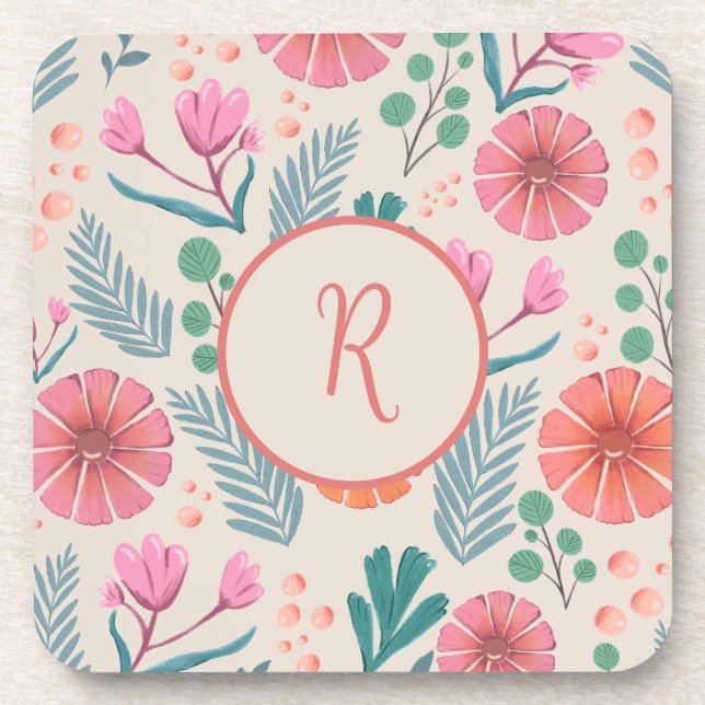 Spring Floral Botanical Pattern Colourful Coaster (Front)