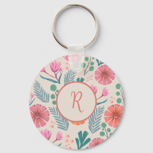 Spring Floral Botanical Pattern Colourful Keychain