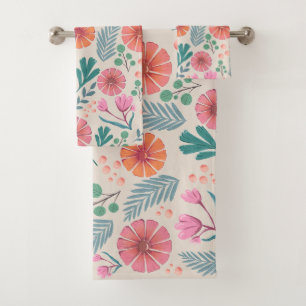 Spring Floral Botanical Pattern Colourful Towel Se