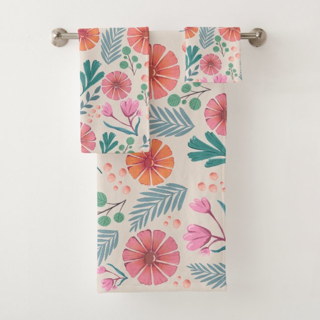 Spring Floral Botanical Pattern Colourful Towel Se (Insitu)