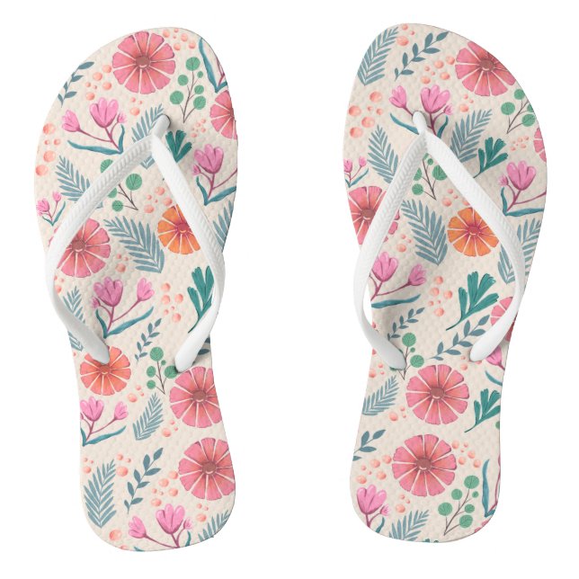 Spring Floral Botanical Pattern Flip Flops (Footbed)