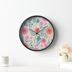 Spring Floral Botanical Pattern Wall Clock