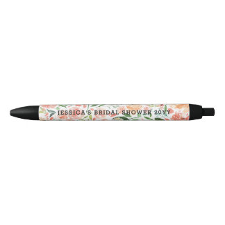 Spring Floral Bouquet Baby Shower or Bridal Shower Black Ink Pen
