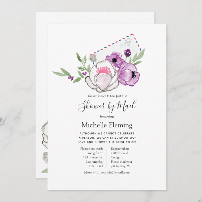 Spring Floral Bridal or Baby Shower by Mail Invitation (Front/Back)