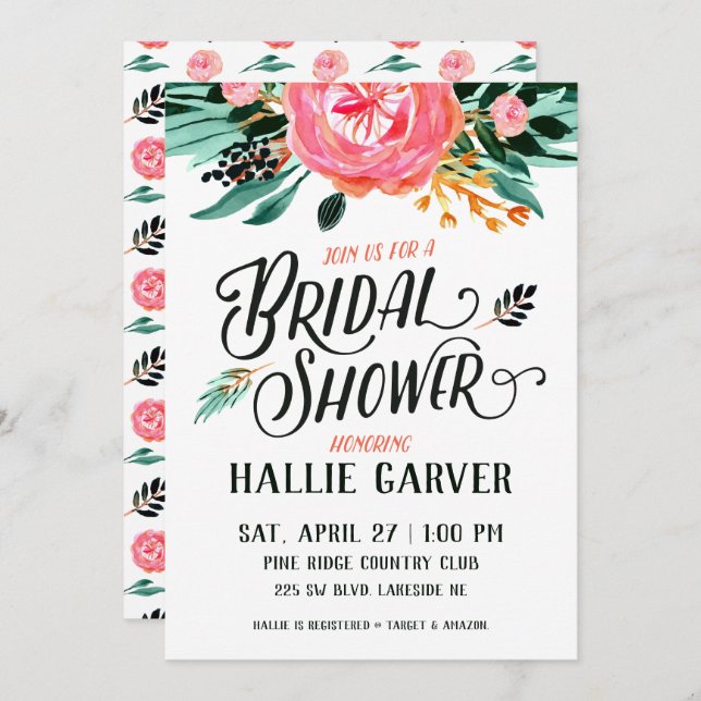 Spring Floral Bridal Shower Invitation (Front/Back)