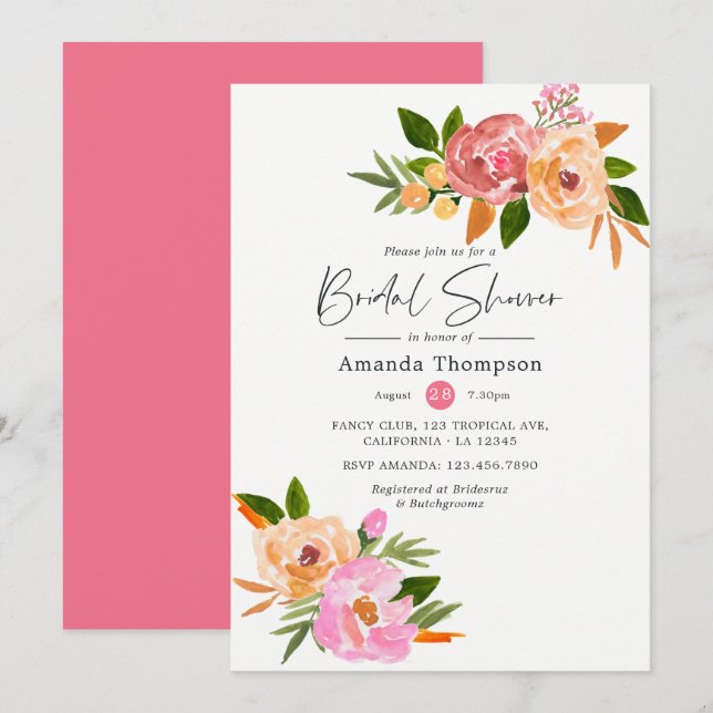 Spring Floral Bridal Shower Invitation (Front/Back)