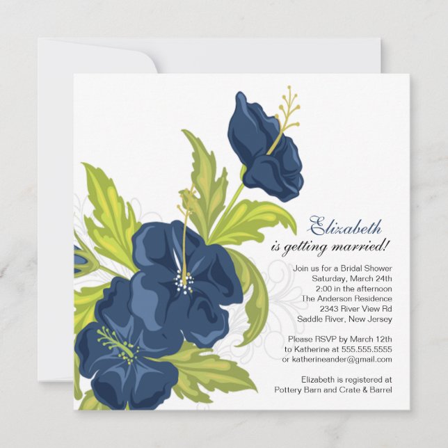 Spring Floral Bridal Shower Invitation Navy Blue (Front)
