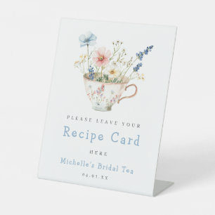 Spring Floral Bridal Shower Tea Party Recipe Card Pedestal Sign