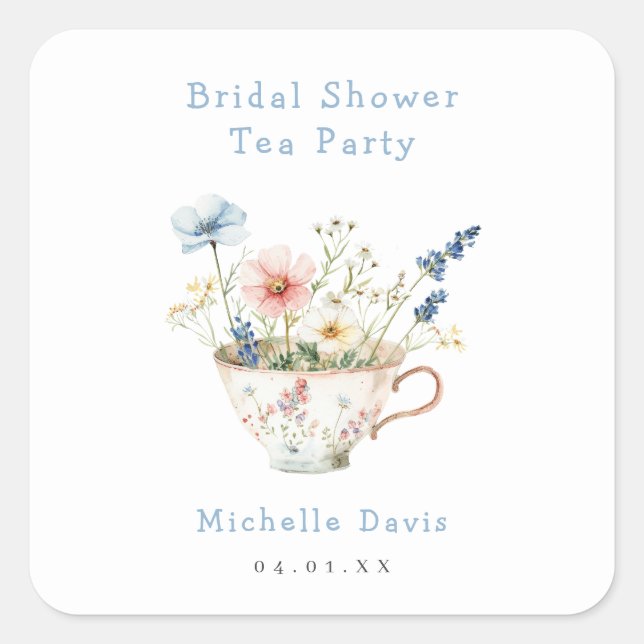 Spring Floral Bridal Shower Tea Party Square Sticker (Front)