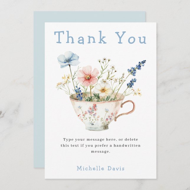 Spring Floral Bridal Shower Tea Party Thank You Card (Front/Back)