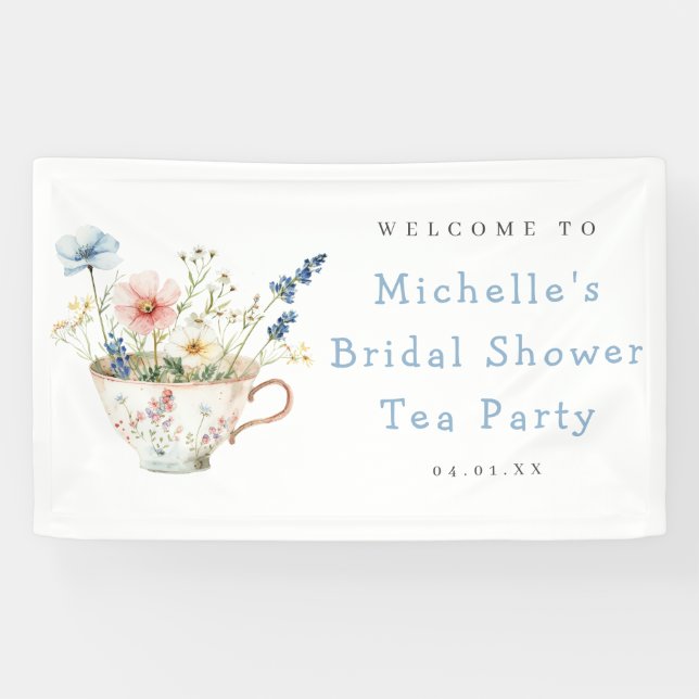 Spring Floral Bridal Shower Tea Party Welcome Banner (Horizontal)