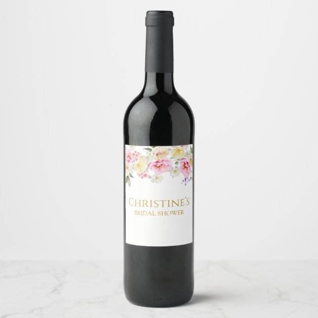 Spring Floral Bridal Shower Wine Bottle Label (Front)