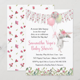 Spring Floral Bunny Baby Shower Invitation