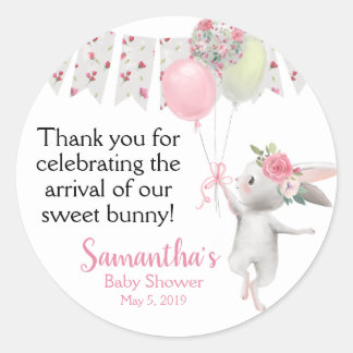 Spring floral bunny baby shower thank you stickers