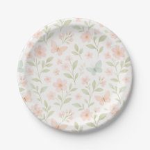 Spring Floral Butterfly Paper Plates – pastel